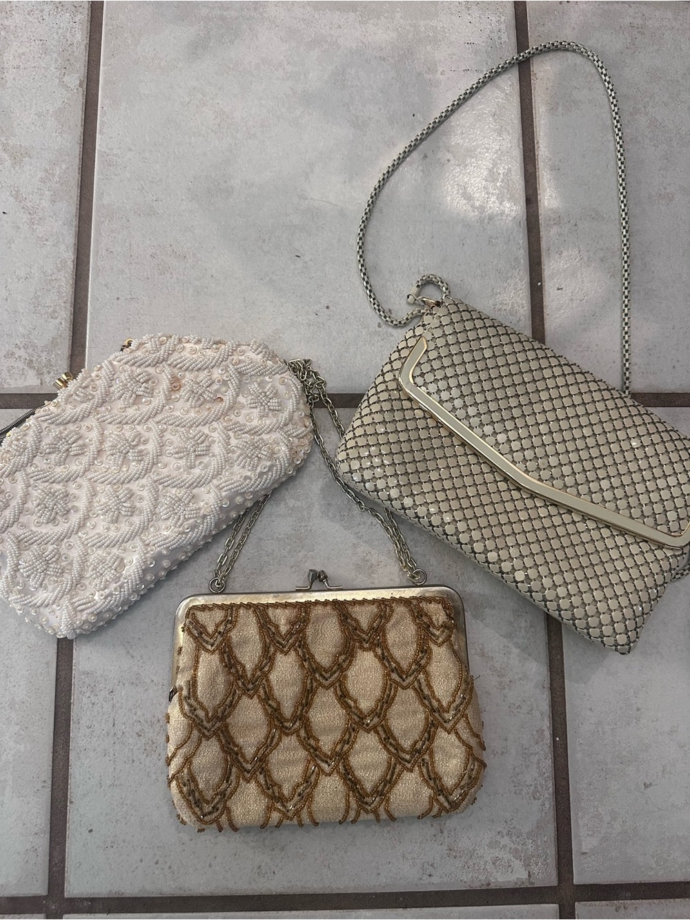 Vintage Three-Piece Women’s Evening Bag Set - Ivory, Cream, Champagne